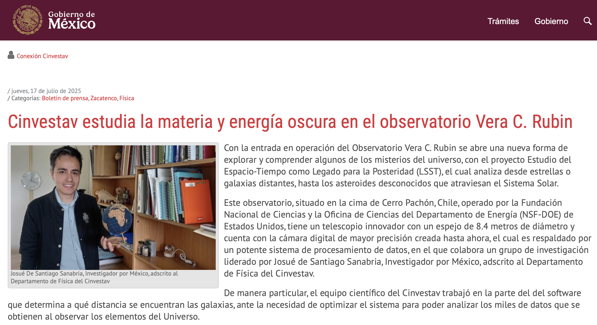 Entrevista al Dr. Josué De Santiago Sanabria del Cinvestav y miembro de LSST-MX